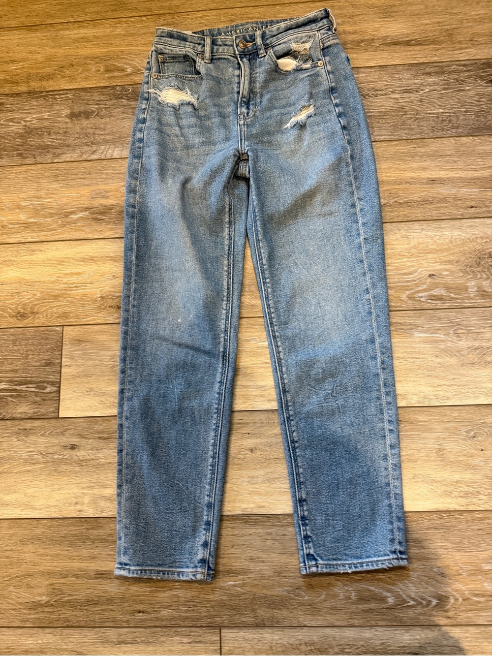 American Eagle Outfitters Straight Leg Distressed Jeans - Light Blue